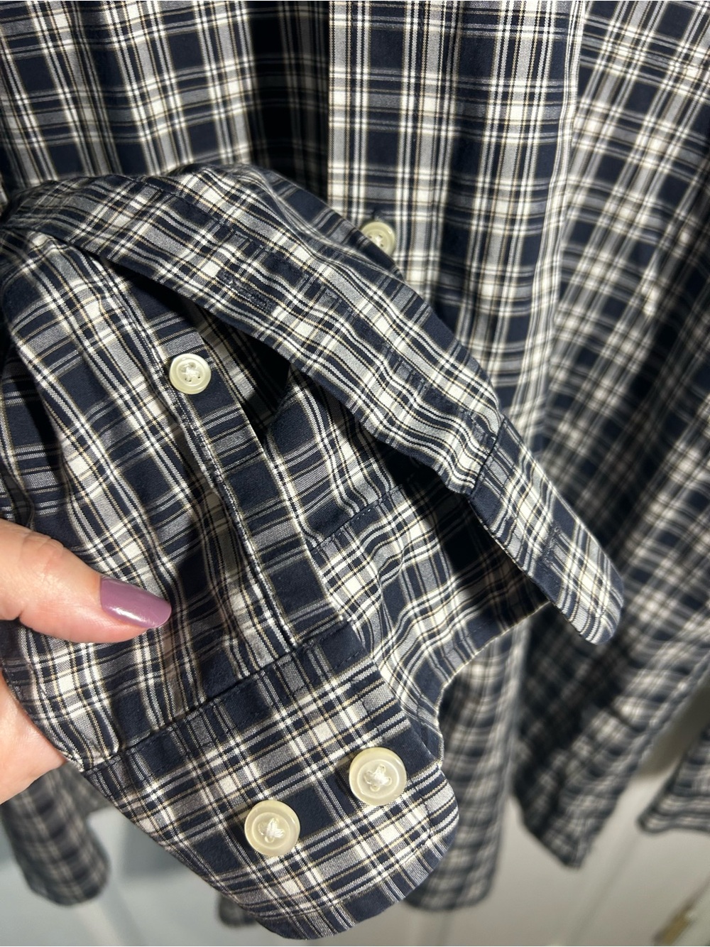 Eddie Bauer DarkNavy & White Plaid Button-Down Shirt Mens XLT Tall Wrinkle Free - Picture 7 of 11